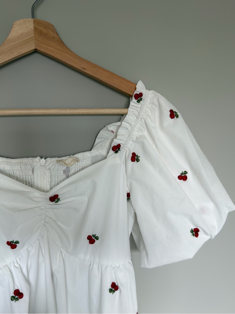 Altar’d State White Cherry Poplin Mini Dress Puff Sleeve Size S Cottagecore - Picture 6 of 9